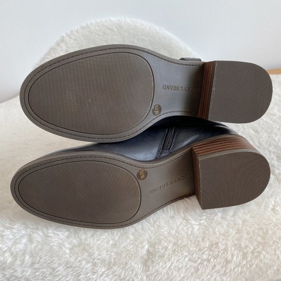 Lucky Brand Women's Karesi Leather Stacked Heel Harness Knee-High, Black, Size 7 - Picture 4 of 12